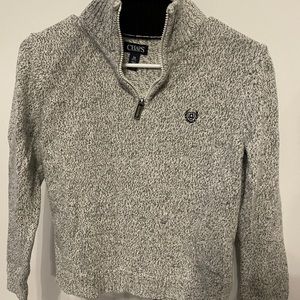 Chaps, gray half-zip sweater.